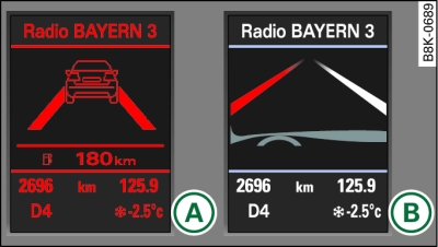 Kombiinstrument: lane assist eingeschaltet und warnt